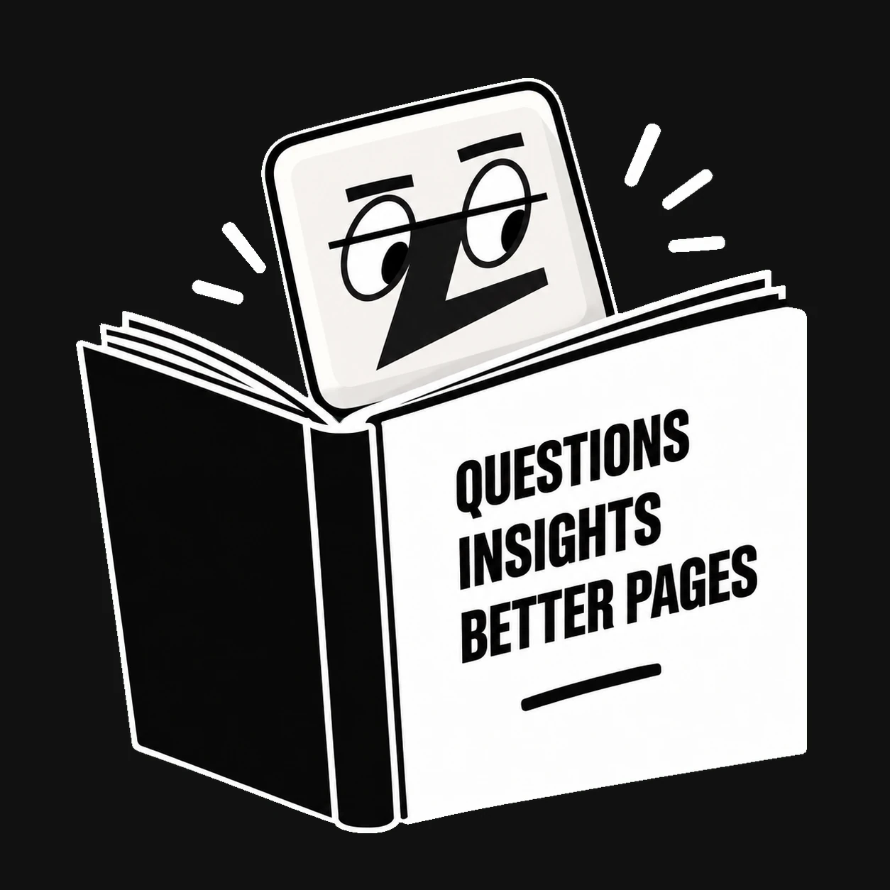 Lazy reads a notebook titled Questions, Insights, Better Pages.